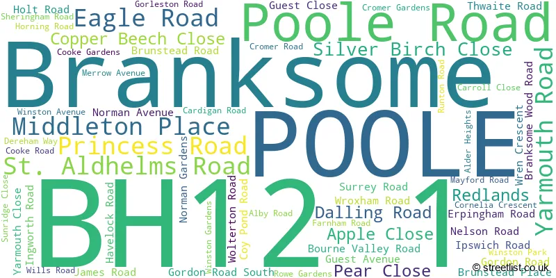 A word cloud for the BH12 1 postcode